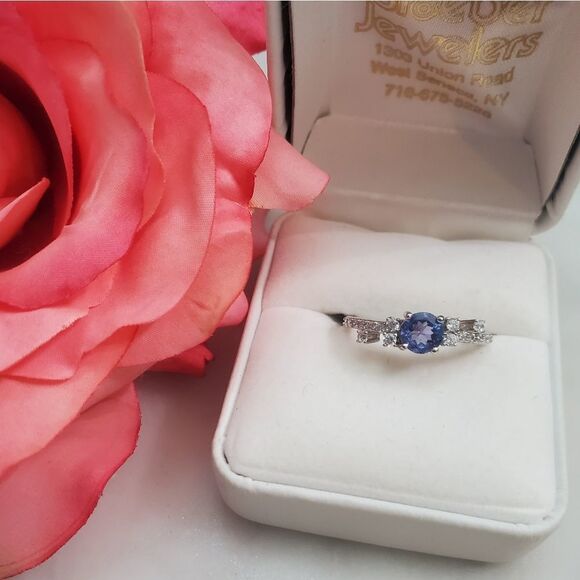 14K white gold and natural blue tanzanite ring